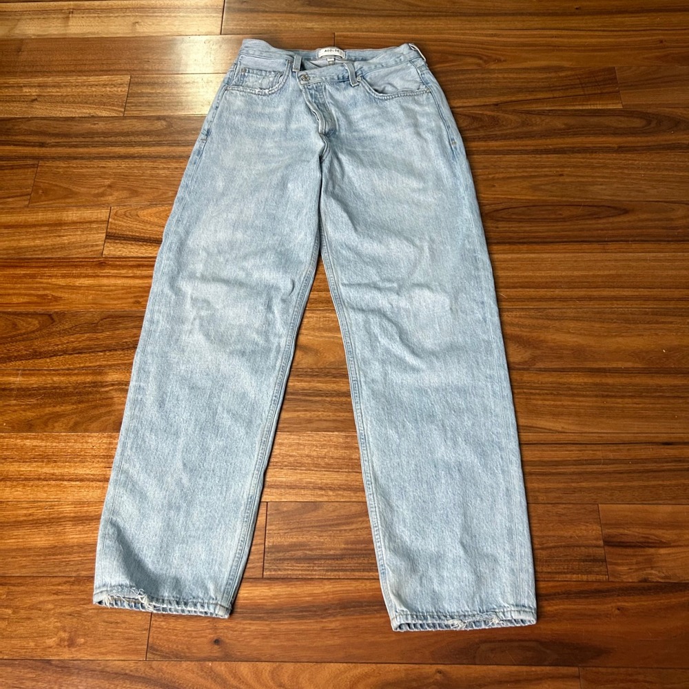 AGOLDE Criss Cross Upsize Light Wash Asymmetrical High Rise Wide Leg Jeans 26